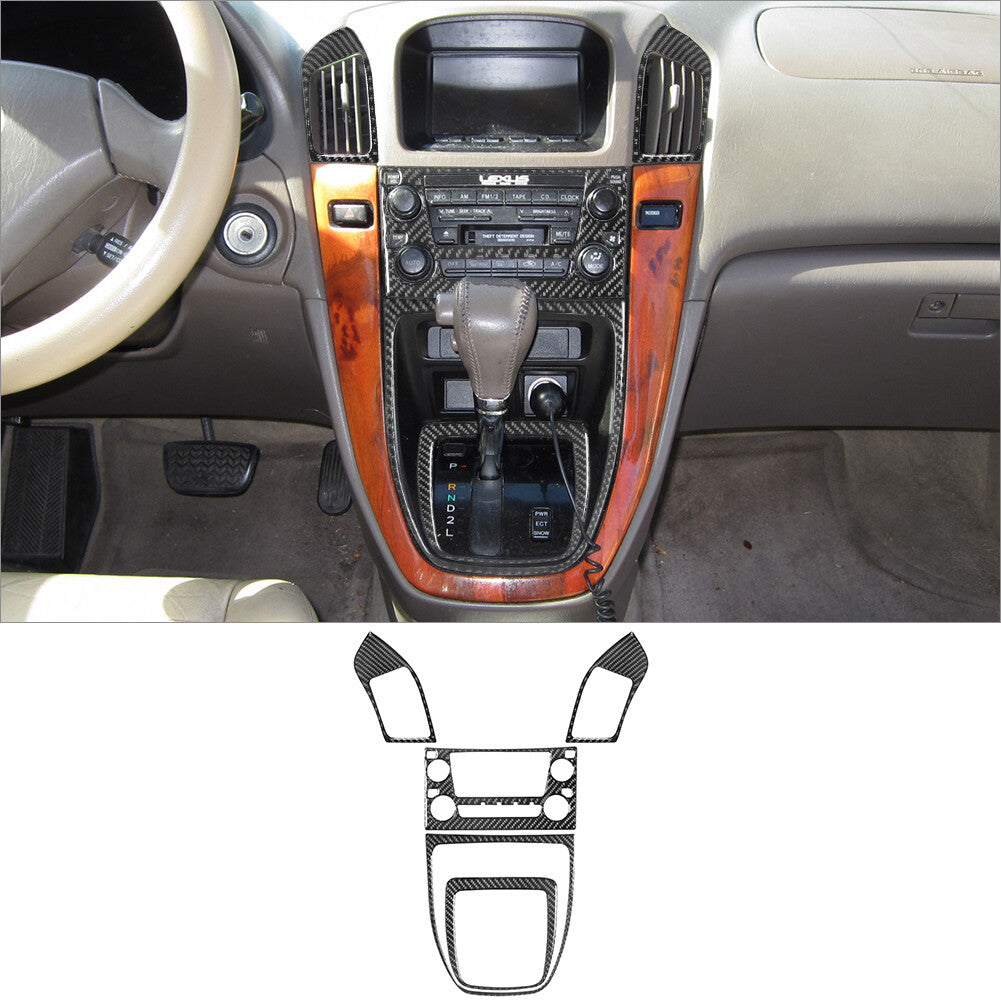 5Pcs Carbon Fiber Interior Central Console Cover Trim for Lexus RX300 Type A