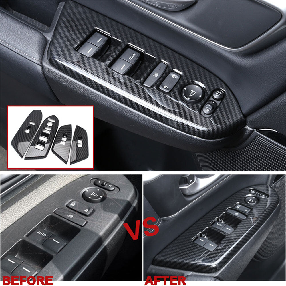 4x Carbon Fiber for 17-22 for Honda CRV Doors Window Switch Lock Panel Cover Trims