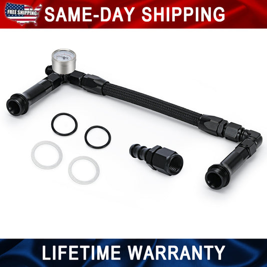 For Holley 4150 Double Pumper Chrome Dual-Feed Fuel Line WITH GAUGE AN6 Hose