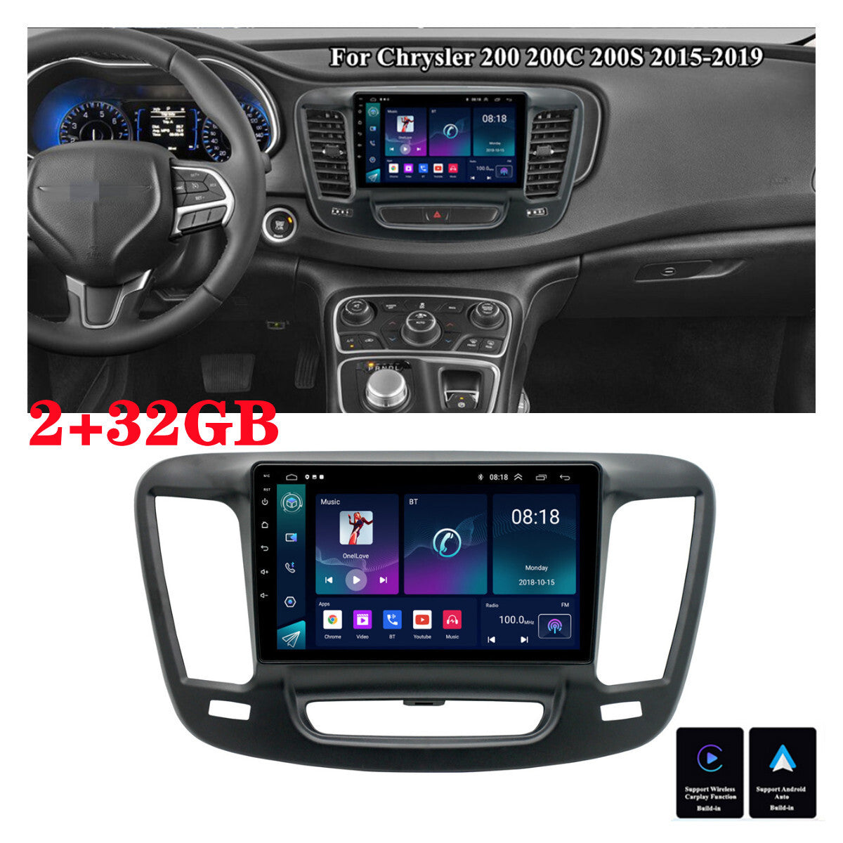 9 For 15-19 for Chrysler 200 200C 200S Carplay 2+32G Stereo Radio GPS Nav Head Unit