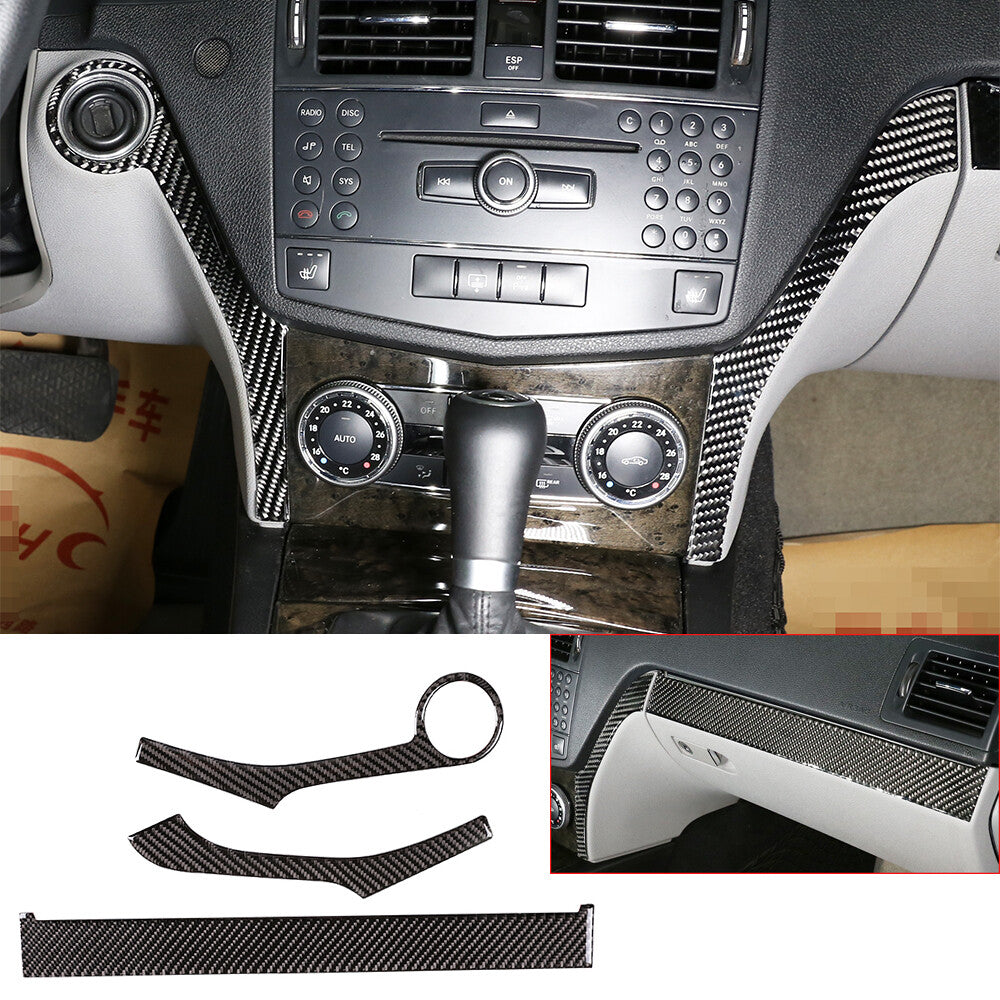 3¡Á Carbon Fiber Dashboard Central Control Panel Cover for Benz C Class 2007-2010