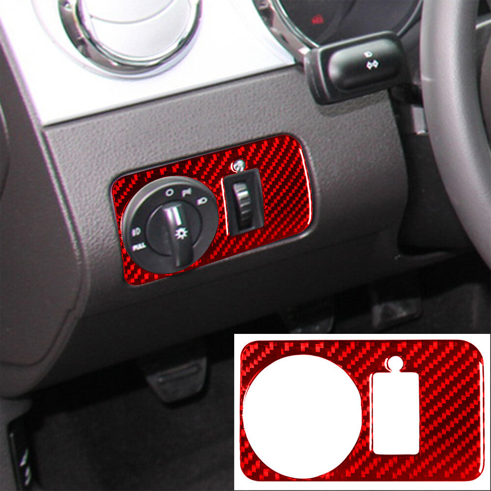 Red carbon fiber headlight switch cover trim suits the 2005 for Ford for Mustang - 09