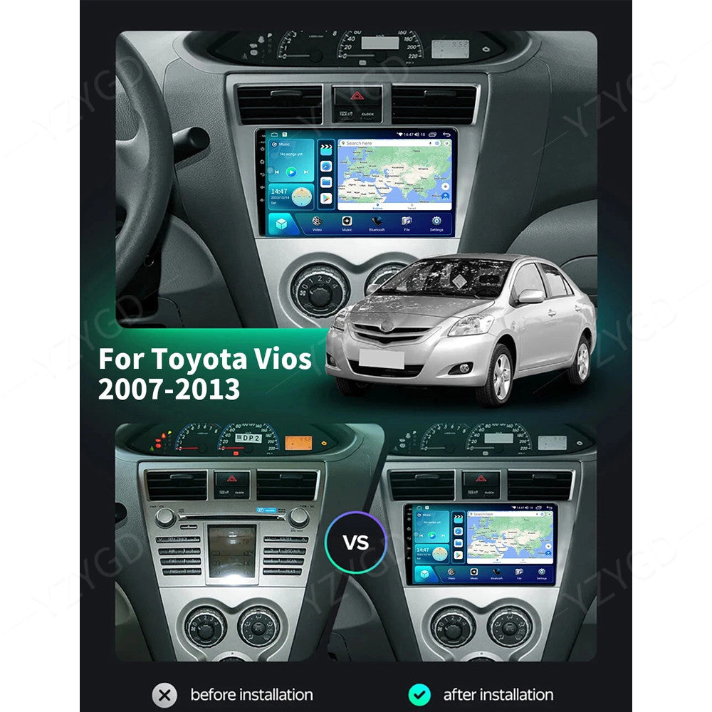 for Toyota Vios Yaris 2007-2013 CarPlay Car Stereo Radio GPS Multimedia Screen