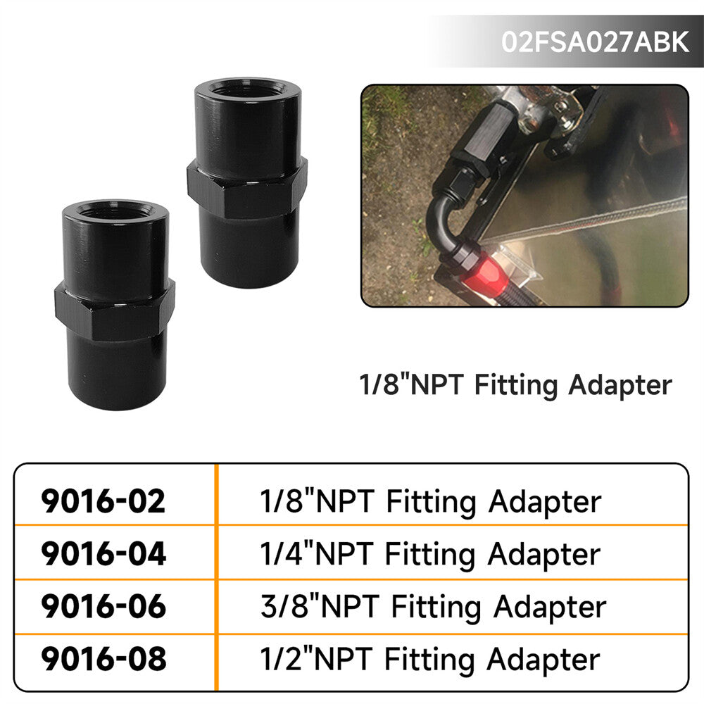 2PCS ALUMINUM FEMALE 1/8 NPT PIPE PIPING COUPLER ANODIZED FITTING ADAPTER BLACK