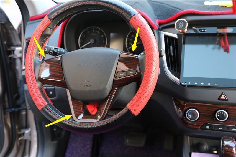 Car Steering Wheel Button Frame Trim 3 Fit for Hyundai IX25 2015-2019 Red Wood