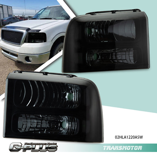 Super clear corner smoked headlights suitable for 2005-2007 for Ford F250 and F350.
