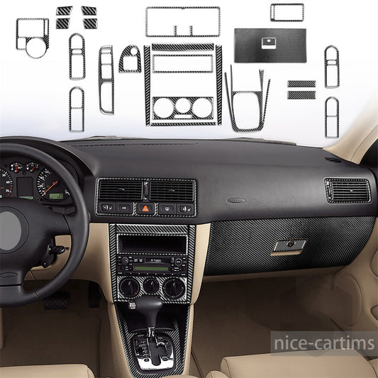 24PCS Carbon Fiber Interior Set Kit Trim for VW for Golf MK4 for Jetta R32 GTI 1999-2004