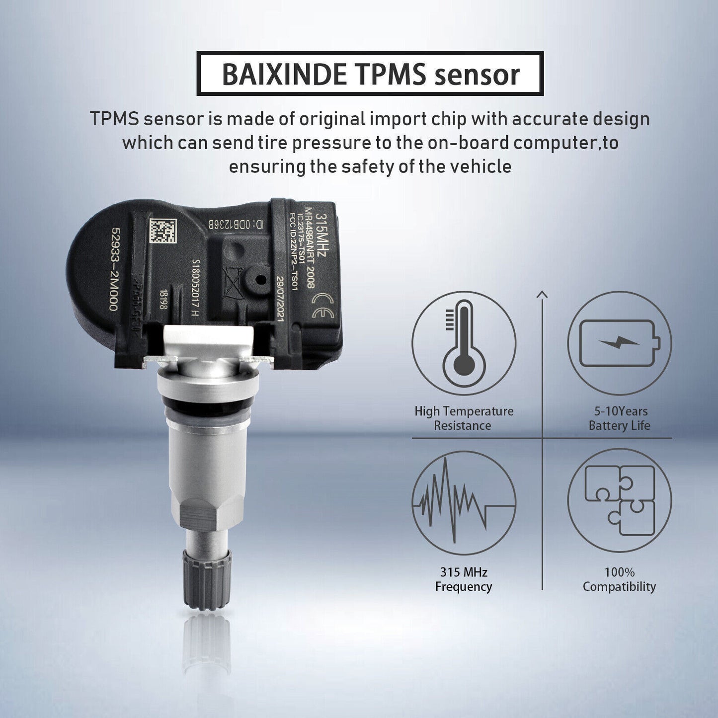 4PCS Tire Pressure TPMS Sensor 315Mhz for Hyundai for Kia Forte Optima 529332M000