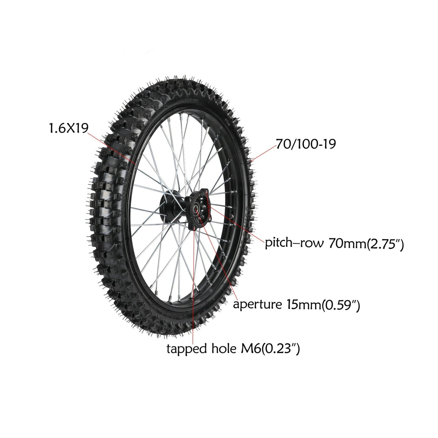 1.6x19 Front 70/100 -19 Tires Rim Wheels for Dirt Stunt Motorcycles for Honda XR100 TTR125L CR