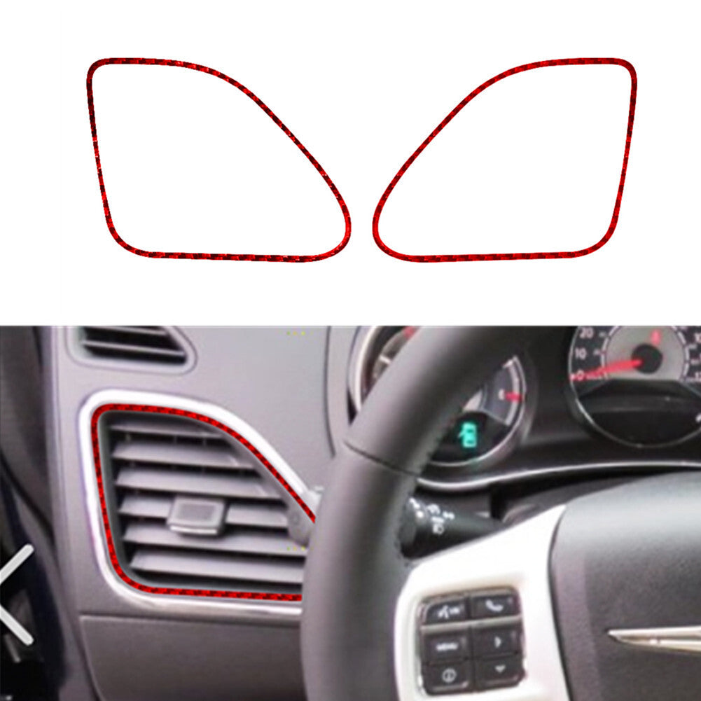 2X Red Carbon Fiber Air Vent Outlet Frame Cover Trim for Chrysler 200 2011-2014
