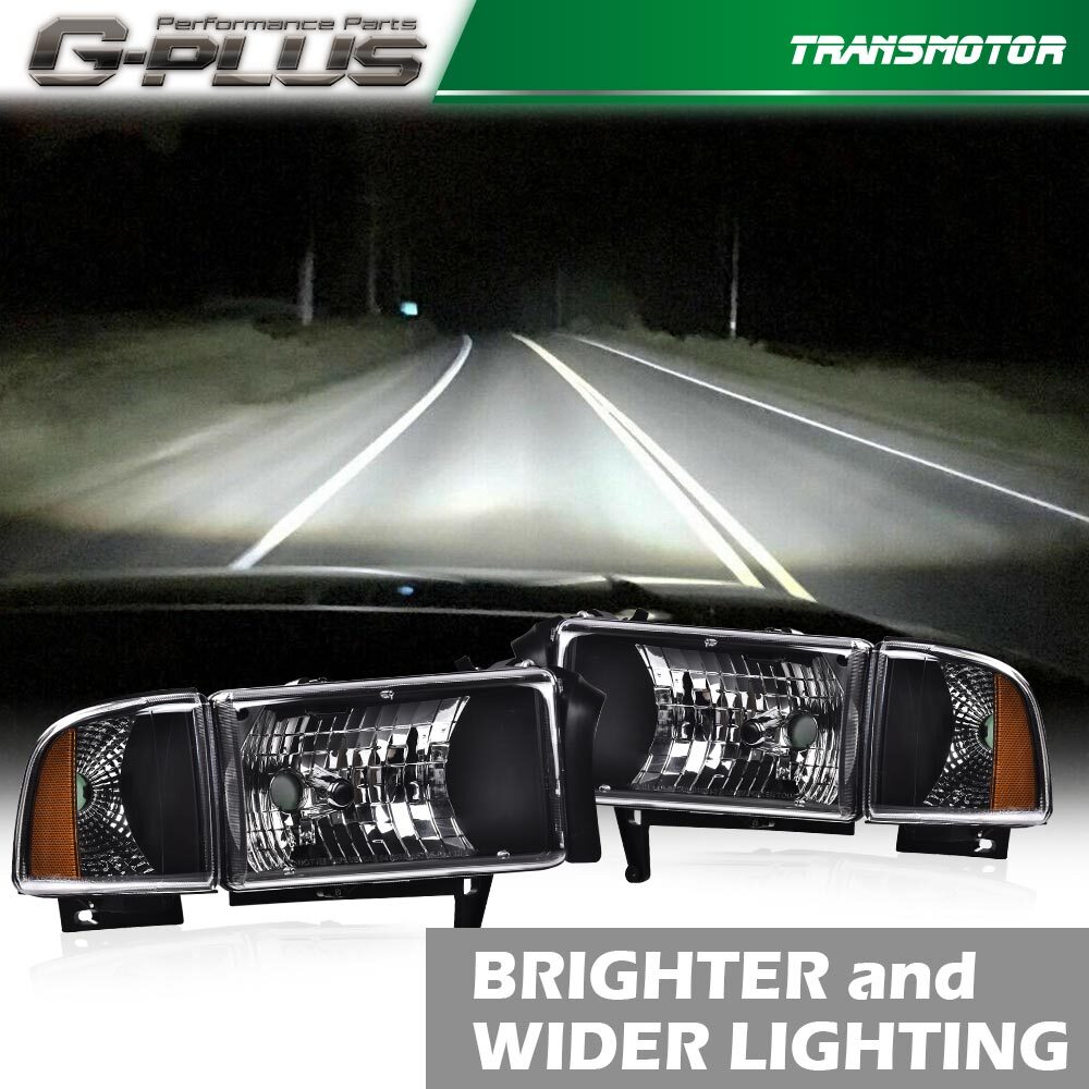Suitable for 94-02 for Dodge for RAM 1500 2500 3500 headlight lamps with chrome lenses and amber corners.