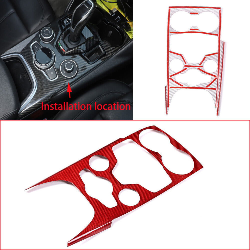 Red Carbon Fiber Console Gear Shift Panel Trim Fit for Alfa Romeo Giulia 2020-22
