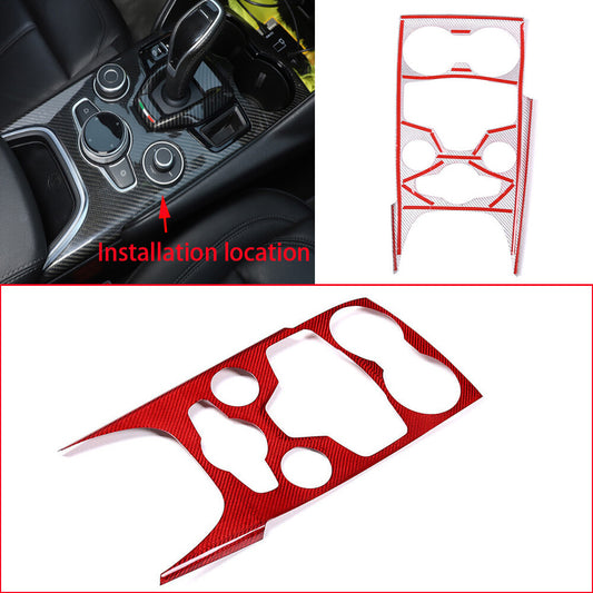 Red Carbon Fiber Console Gear Shift Panel Trim Fit for Alfa Romeo Giulia 2020-22