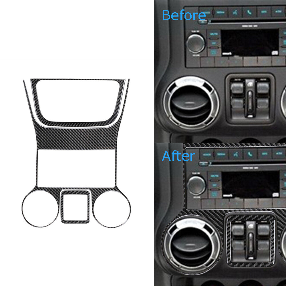 3X Carbon Fiber CD Control Panel Cover Trim Type A for Jeep for Wrangler JK 2011-17