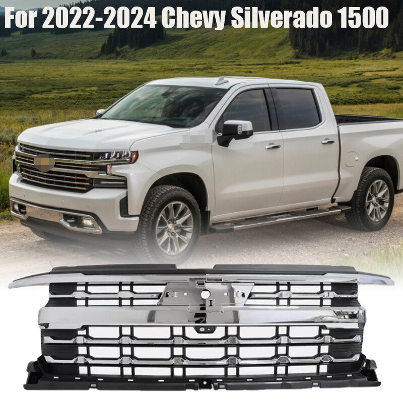 Front Upper Grille W/ Camera For 2022 2023 2024 for Chevy Silverado 1500