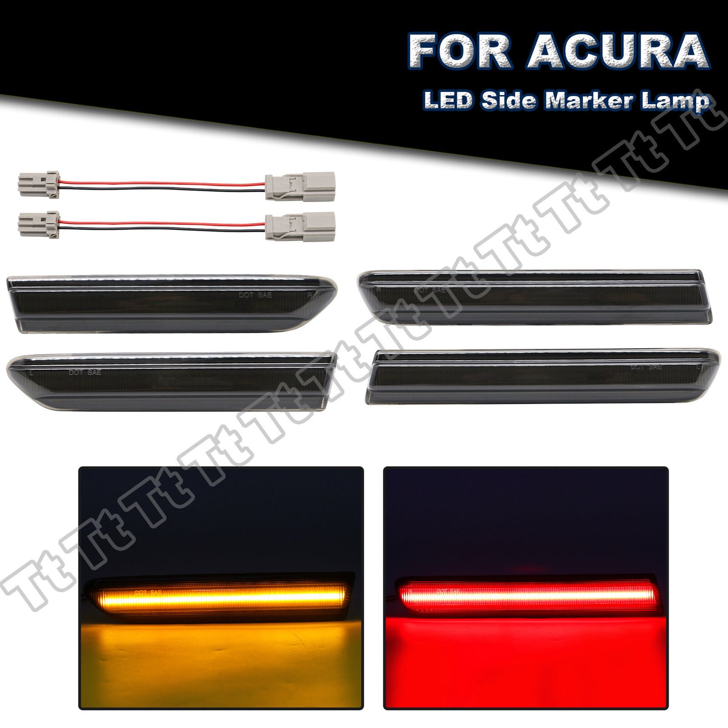 4x Smoked Front and Rear LED Side Marker Lights for 2007-2008 for Acura TL S Model Only