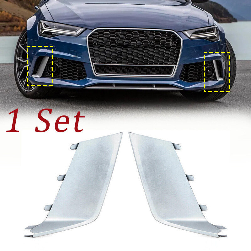 A pair of chrome-plated front bumper fog light cover trims for 2013-2018 for Audi RS6 LHRH ABS.