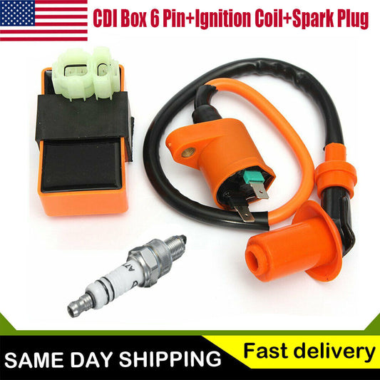 Racing CDI Box 6 Pin+Ignition Coil+Spark Plug for GY6 50-150cc Moped Scooter US!