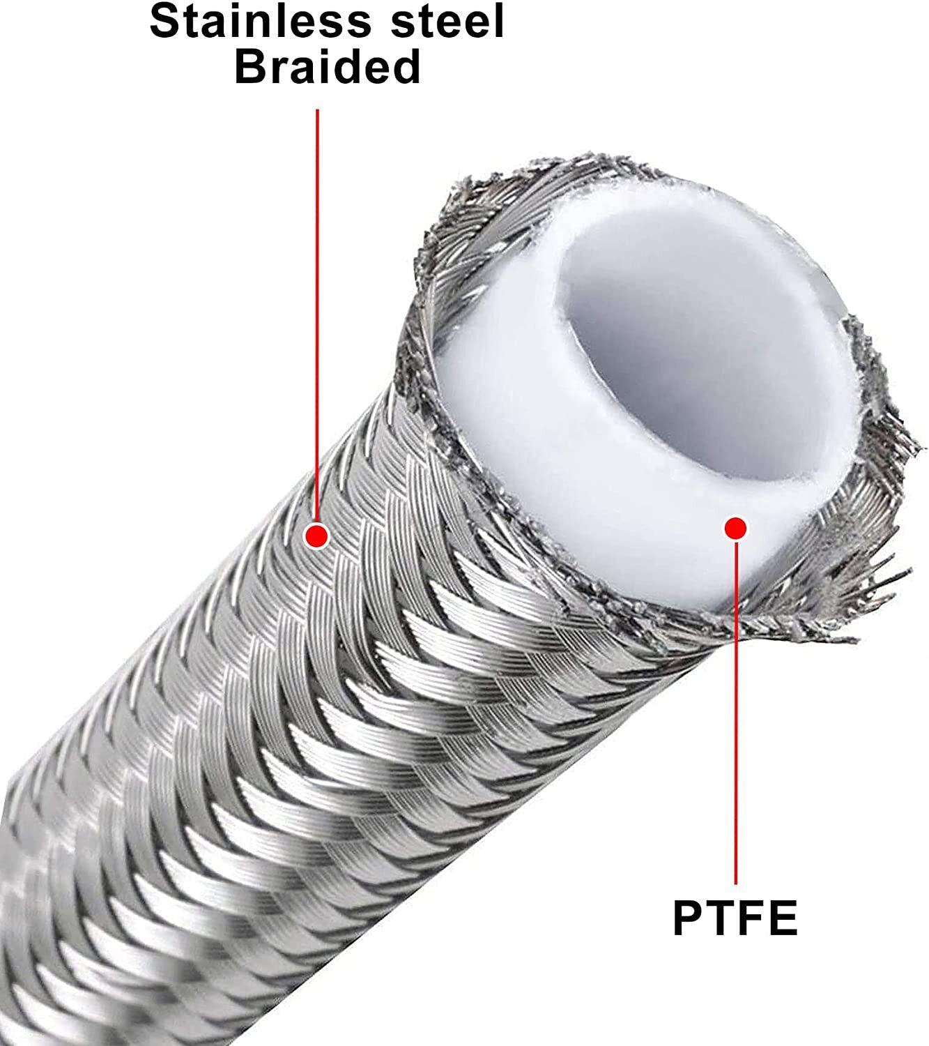 PTFE fuel line hose 6AN 3/8 inch connector kit, braided nylon, stainless steel, oil and gas fitting.