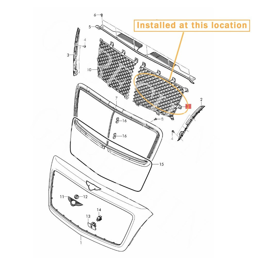 Suitable for Bentley for Bentayga 17-20, left grille, black gloss grille. Equipment Manufacturer: 36A853683