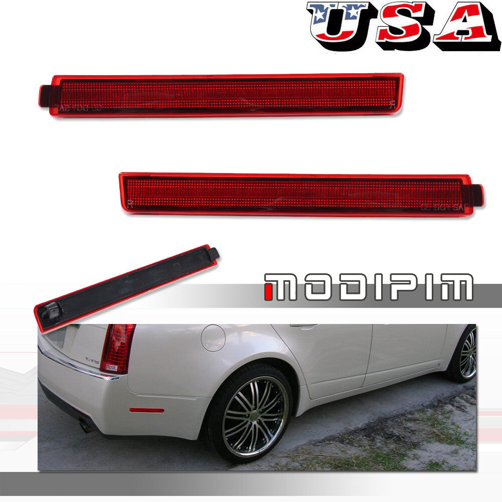 Two red lens rear-side marker reflectors for Cadillac CTS/CTS V 2008-2013.