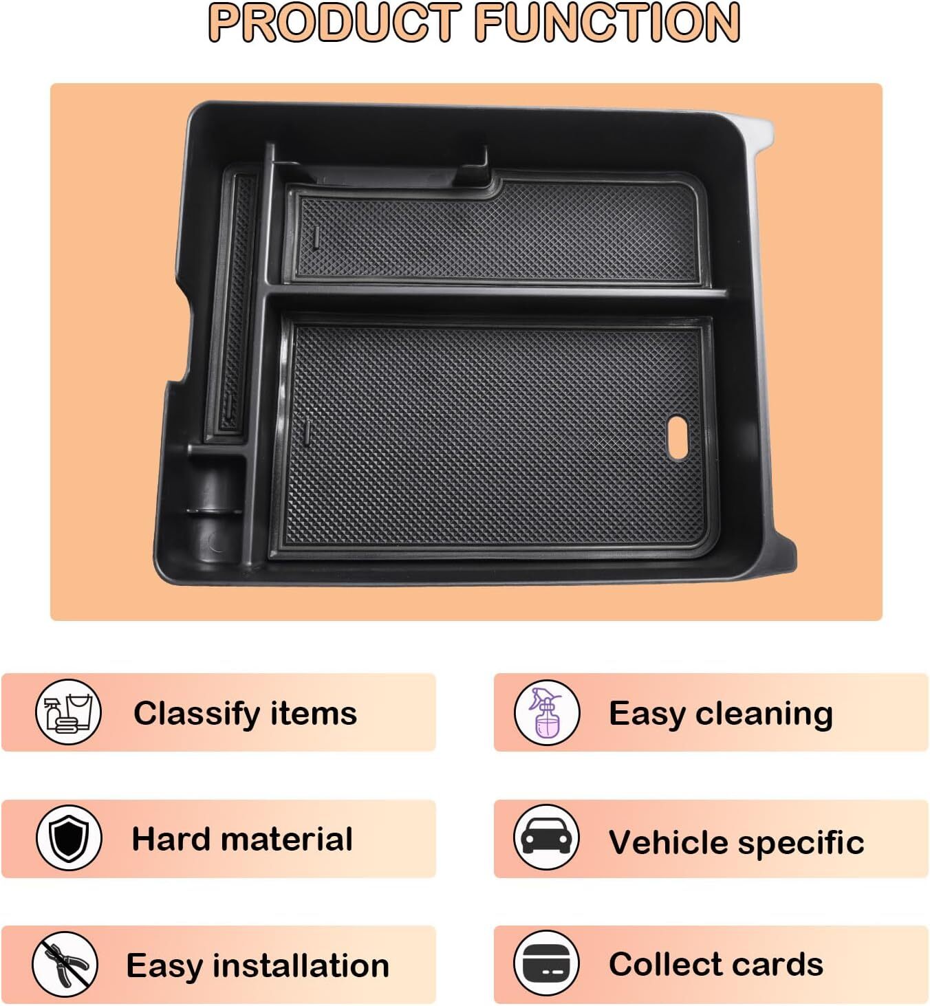 Black ABS Center Console Armrest Storage Box Organizer for Honda Pilot 2023-2025