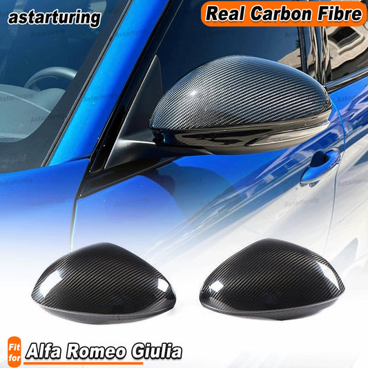 2PCS Carbon Fiber Side Mirror Cover Caps Add-On Fit for Alfa Romeo Giulia 15-18