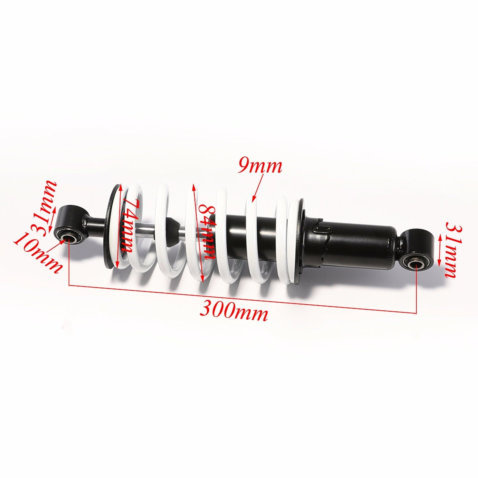 A pair of 12-inch 300mm rear shock absorbers suitable for all-terrain vehicles, go-karts, pit bikes, 110cc, 125cc, 150cc, etc.