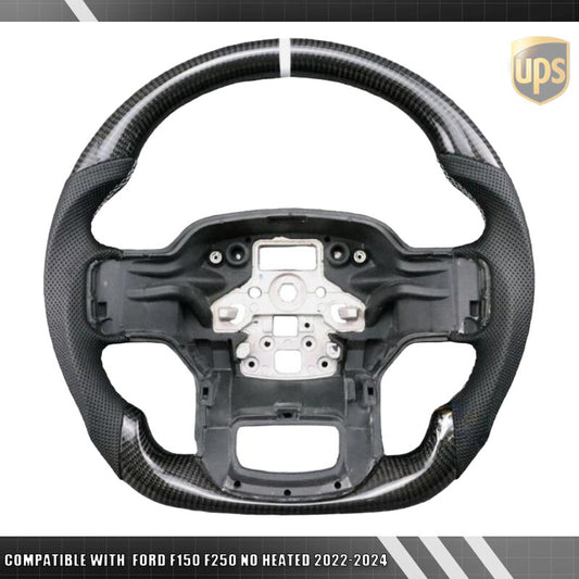 Round Top Carbon Fiber Steering Wheel for Ford F150 F250 No Heated 2022-2024