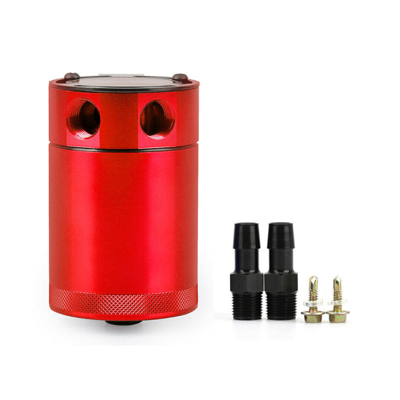 Red Oil Catch Can Reservoir Tank Baffled 2 Port Oil Catch Tank Air Oil Separator
