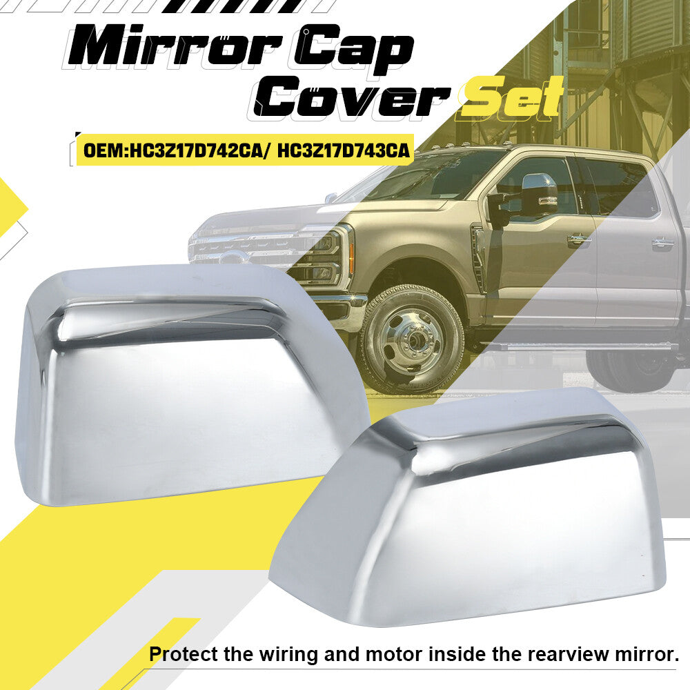 Chrome Mirror Cover Cap Set LH RH For 2017-2024 for Ford Super Duty F250 F350 F450