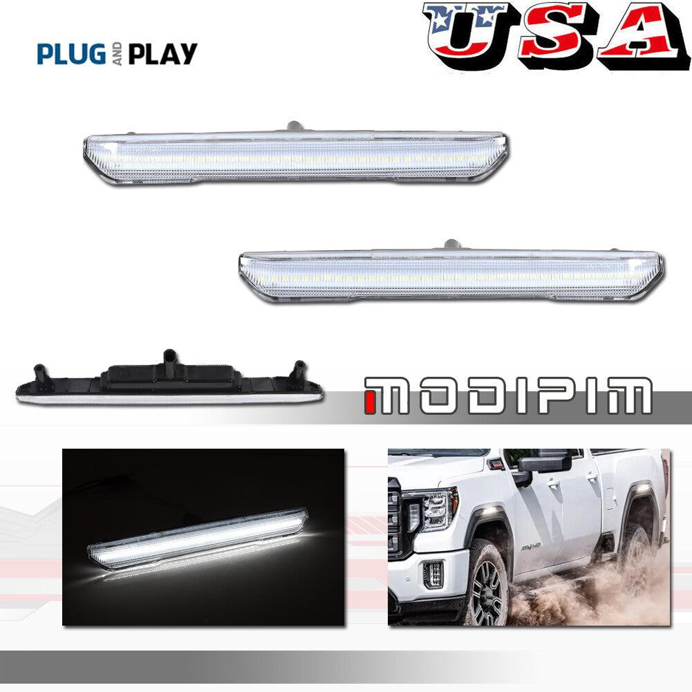 Transparent white LED F/R side marker lights suitable for 20-24 for GMC for Sierra 2500 3500 Denali AT4