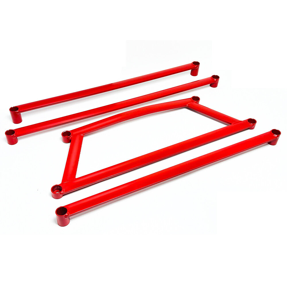 Red Front+ Rear Lower Cross Brace Strut Bar+ H Brace for Honda Accord 2008-2012