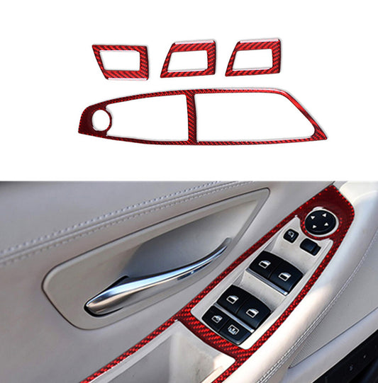 Red Carbon Fiber Window Switch Lift Panel Trim for BMW F10 5 Series 2011-2018