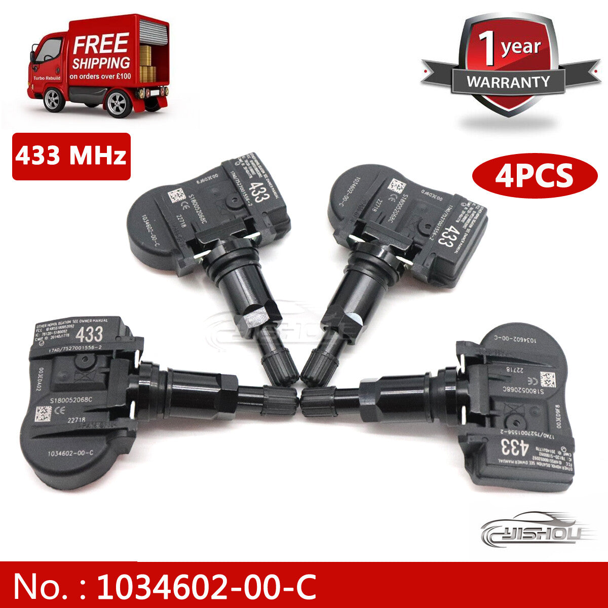 (TPMS) 4 sets of tire pressure sensors suitable for Tesla for Model S 3 X 433MHz 1034602-00-C