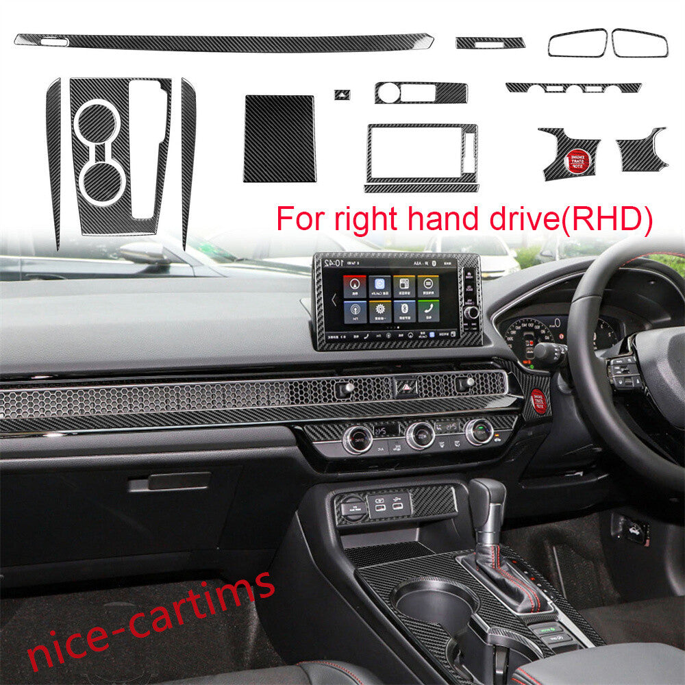 19¡ÁRHD Carbon Fiber Central Control Gear Shift Set Trim for Honda for Civic 11th 22+