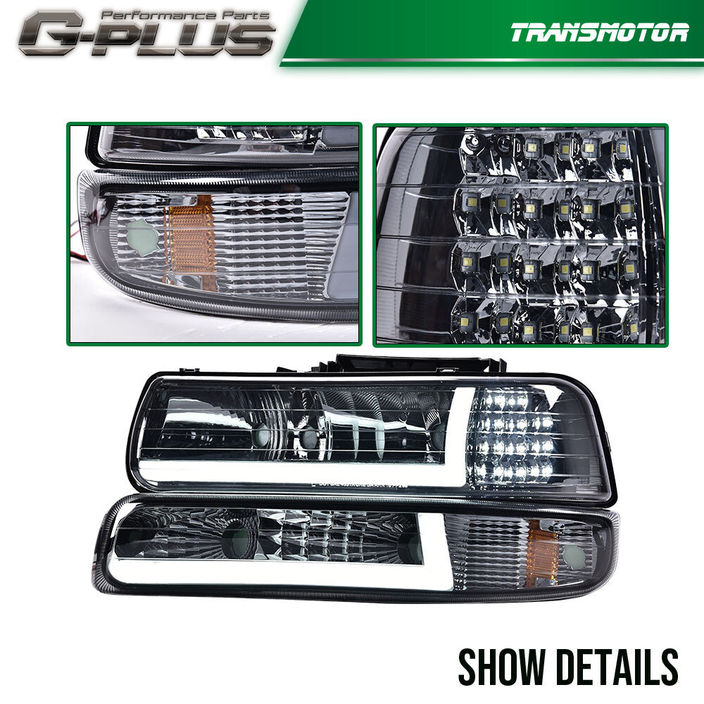 Suitable for 99-02 for Chevrolet Silverado 00-06 Tahoe Chrome LED DRL headlights