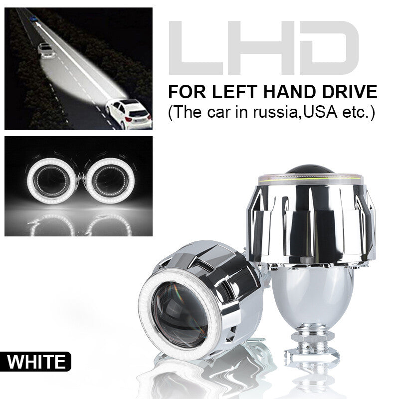 2X 2.5 LED Angel Eye Bi Xenon Projector Lens For Headlight Retrofit H4 H7 LHD