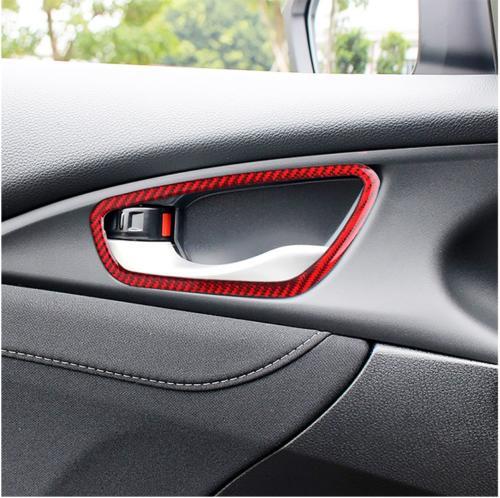 For 2016-2020 for Honda for Civic 10th Red Carbon Fiber Inner Door Bowl Cover Trim 4pcs