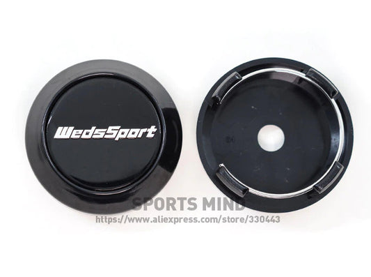 4-Piece Set of 64mm Weds Sport Black Wheel Center Caps, Hub Caps, Badges, TE37