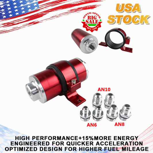 50mm High Flow Aluminum Fuel Filter Racing Accessory AN6/810 Adapter + Bracket