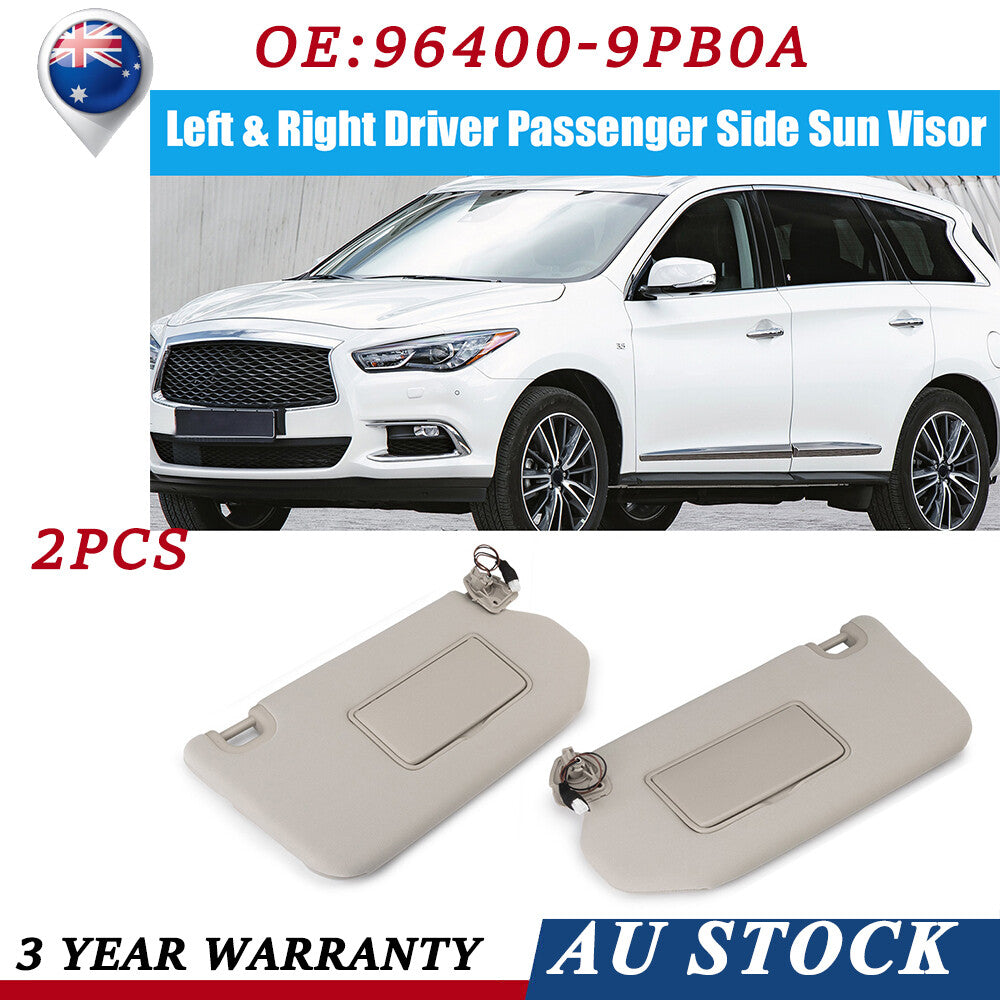 Pair RH+LH Interior Sun Visor Shade Grey W/Light for Nissan Pathfinder 2013-2018