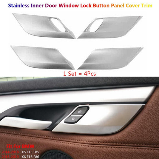 Stainless for BMW X5 X6 F15 F16 Interior Car Door Safety Lock Panel Cover Trim