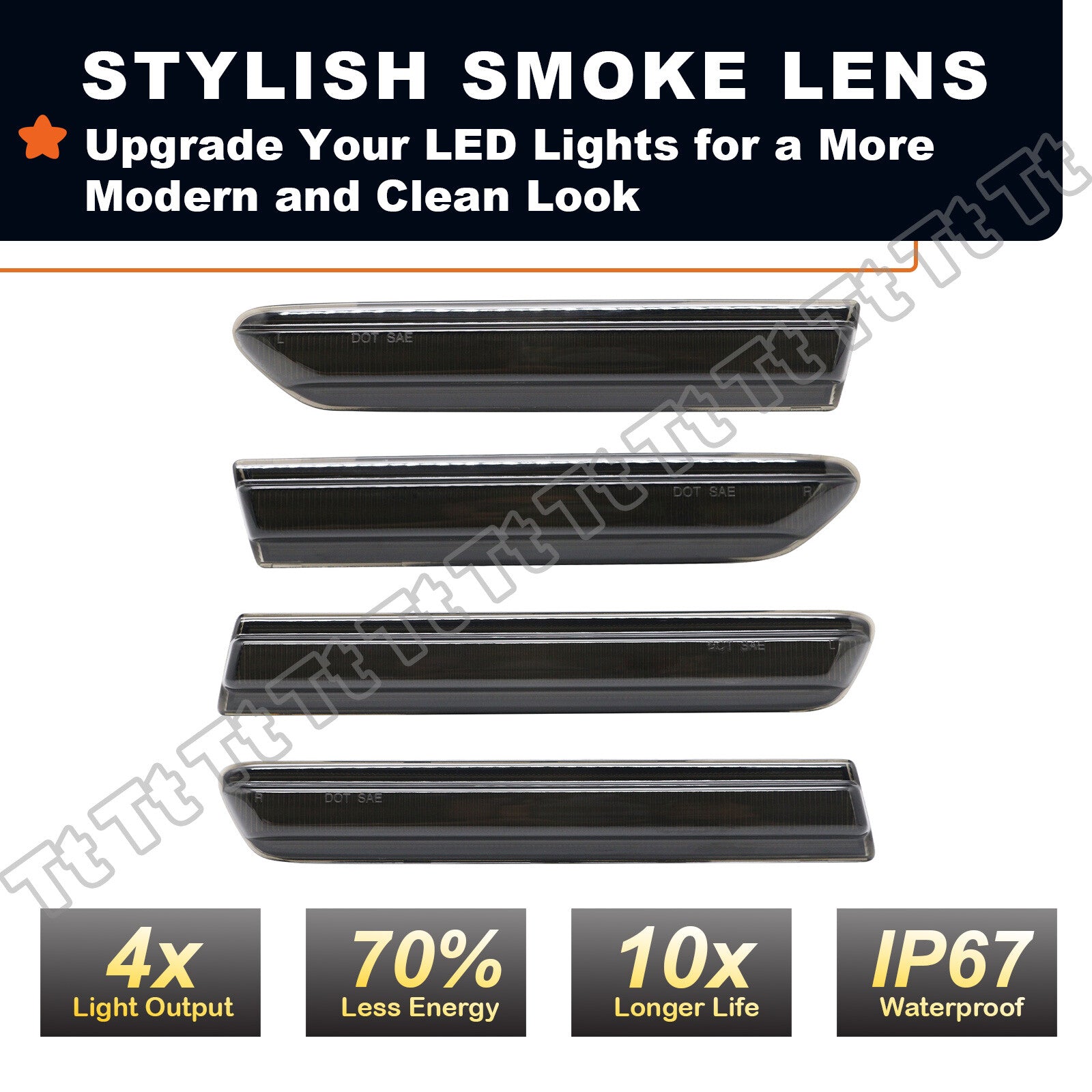 4x Smoked Front and Rear LED Side Marker Lights for 2007-2008 for Acura TL S Model Only