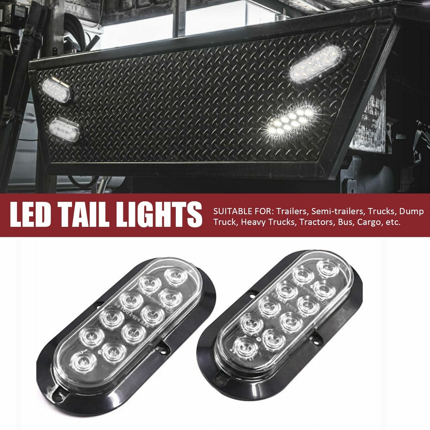 2 White 6 Oval LED Tail Lights Surface Mount Truck Trailer Backup Reverse AT