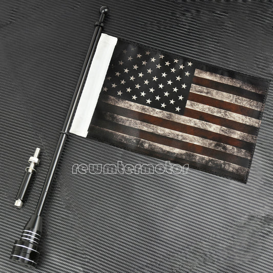 Retro America Flag Rear Side Mount Luggage Rack Black Flag Pole Fit for Harley
