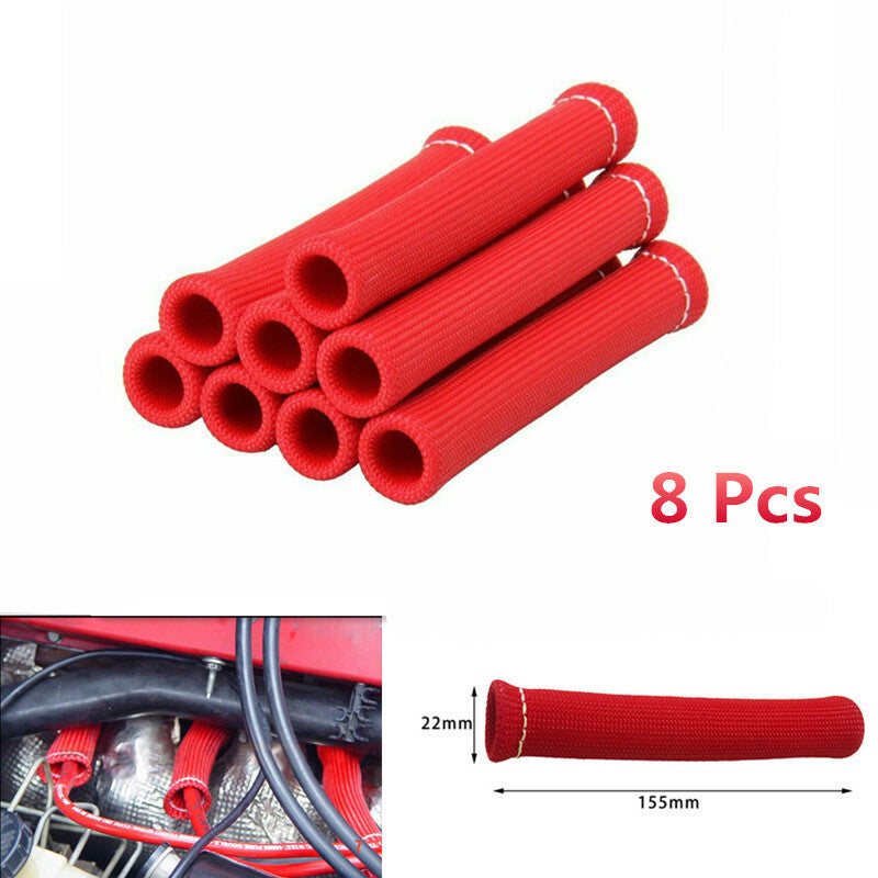 8PC CAR RED HIGH HEAT SHIELD ENGINE SPARK PLUG WIRE BOOT PROTECTOR SLEEVE COVER