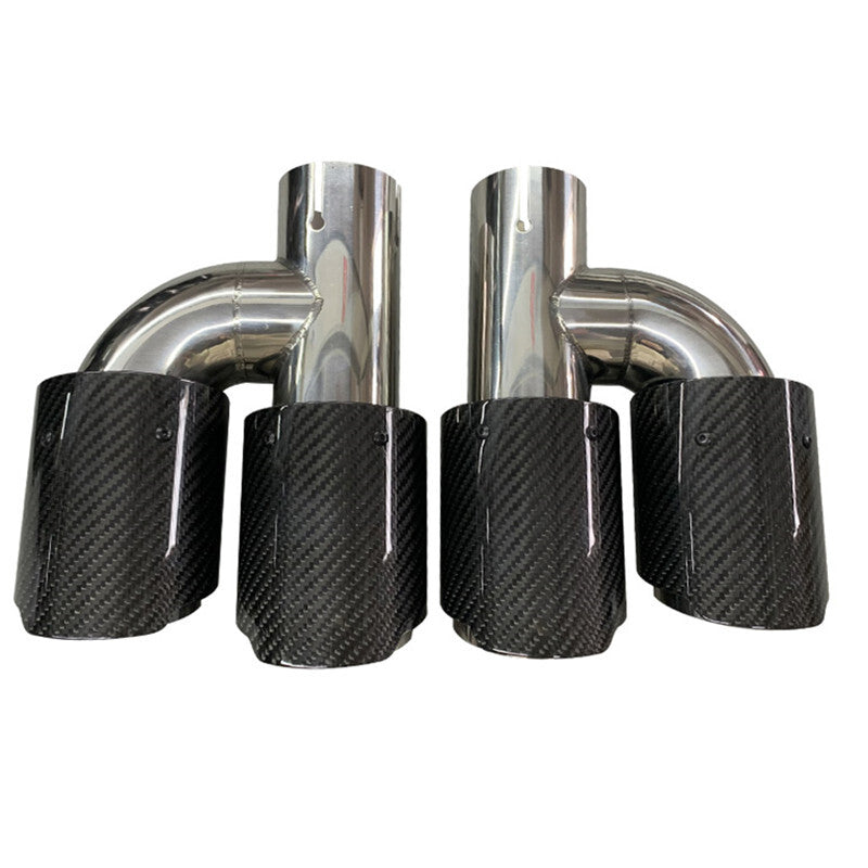 Car Right+Left Glossy Carbon Fiber Exhaust Pipe H Rear Dual Exhaust Tip End