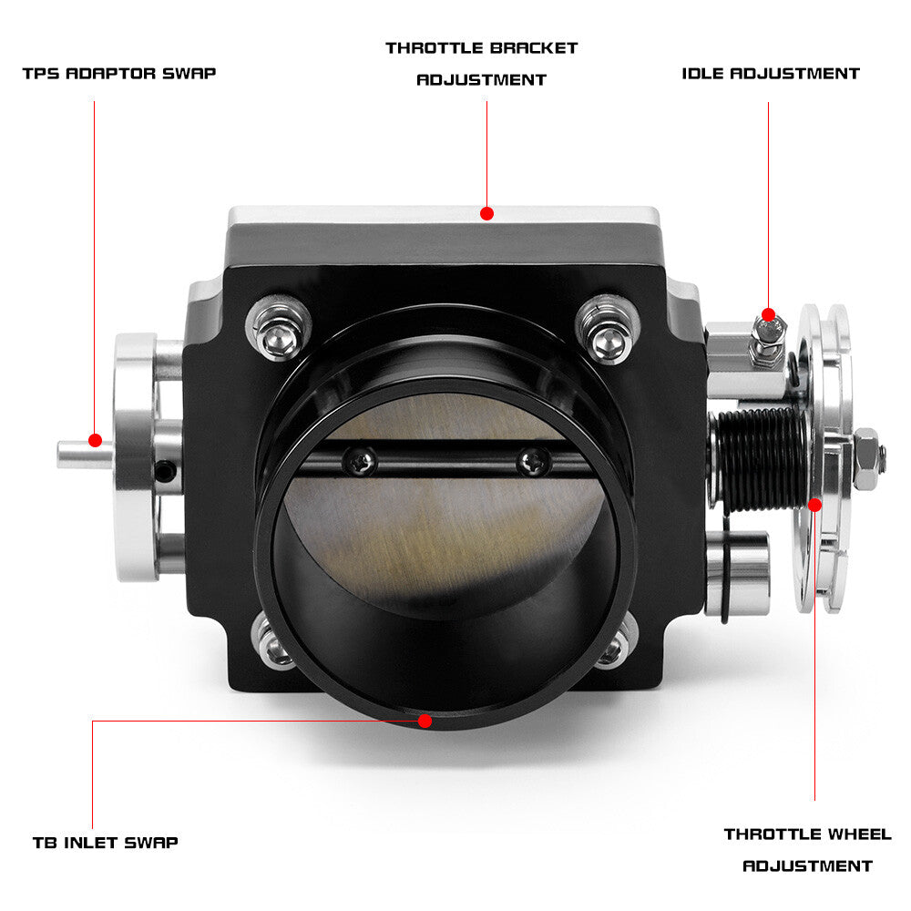 Universal 80MM High Flow Intake Aluminum Manifold Billet Throttle Body Black