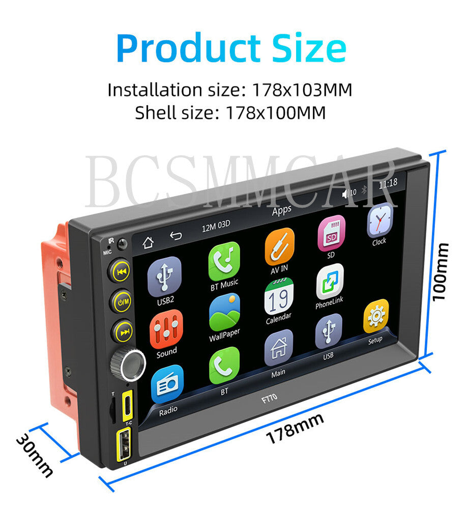 Touch Screen 7in Double 2 DIN Car Stereo MP5 Player Bluetooth Radio AUX Camera